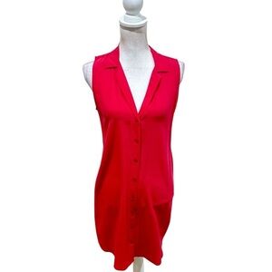 Equipment Femme 100% silk coral red Sleeveless Button-Down v neck dress ssmall